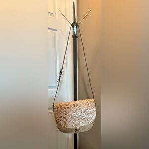 Patricia Nash Embossed Floral Crossbody in Beige and Gold